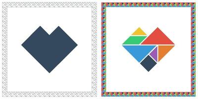 Tangram brain game HOUSE riddle and answer flat UI color vector illustration