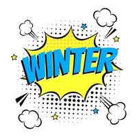 Comic Lettering Winter In The Speech Bubbles Comic Style Flat Design. vector