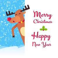el reno navideño de nariz roja bailando y desea feliz navidad vector