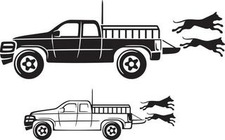 camión de caza y perros vector