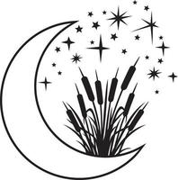 Moon and Reeds black white layered vector