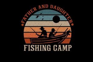 father and daughter fishing camp silhouette design vector