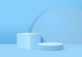 3d background products display podium scene with geometric platform. background vector 3d rendering with podium. stand to show cosmetic products. Stage showcase on pedestal display blue studio