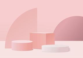 3d background products display podium scene with geometric platform. background vector 3d rendering with podium. stand to show cosmetic products. Stage showcase on pedestal display pink studio