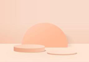 Cylinder abstract minimal scene with geometric platform. Summer background vector 3d rendering with podium. stand to show cosmetic products. Stage showcase on pedestal modern 3d studio orange