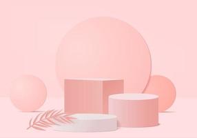 3d background products display podium scene with geometric platform. background vector 3d rendering with podium. stand to show cosmetic products. Stage showcase on pedestal display pink studio