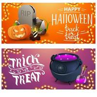 Happy Halloween, two greetings card foe websit. Funny templates for your art vector