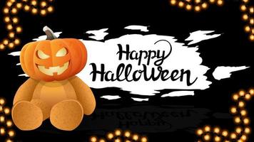 Happy Halloween, dark Halloween postcard with Teddy bear with Jack pumpkin head vector