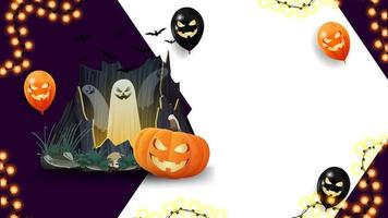 Halloween template for your art with big arrow on background, portal with ghosts and pumpkin Jack vector