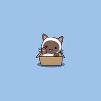 Cute siamese cat waving paw in the box cartoon, vector illustration