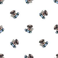 Cute pug dog playing skateboard cartoon, vector illustration