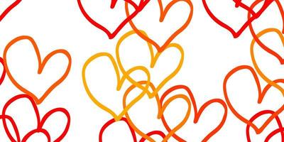 Light Orange vector background with Shining hearts.