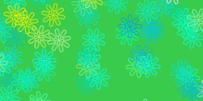 Light Green vector doodle template with flowers.