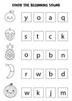 Learning English language for children. Color the beginning sound. vector