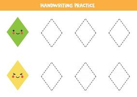 Trace contours of cute rhombus. Writing practice. vector