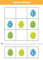 Sudoku game for kids with cartoon Easter eggs. vector