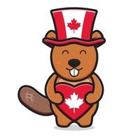 Cute beaver character celebrated Canada Day cartoon vector icon illustration