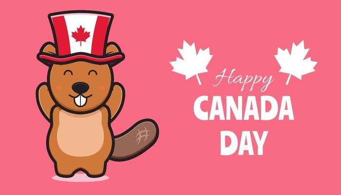 Cute beaver character celebrated Canada Day cartoon vector icon illustration