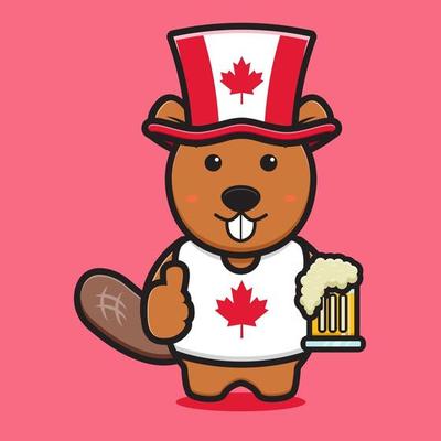 Cute beaver character celebrated Canada Day cartoon vector icon illustration