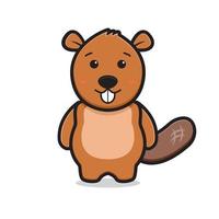 Ilustración de icono de vector de dibujos animados de personaje de mascota de castor lindo