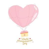 Pink Balloon with health box with concept World Humanitarian Day. vector