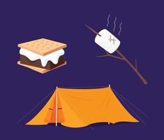 S'more day icon and symbol collection. Marshmallow grill, Cracker, Tent element collection. vector