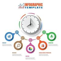 Business modern timeline infographic clock designed for template background elements diagram planning process web pages workflow digital technology data presentation chart. Vector illustration