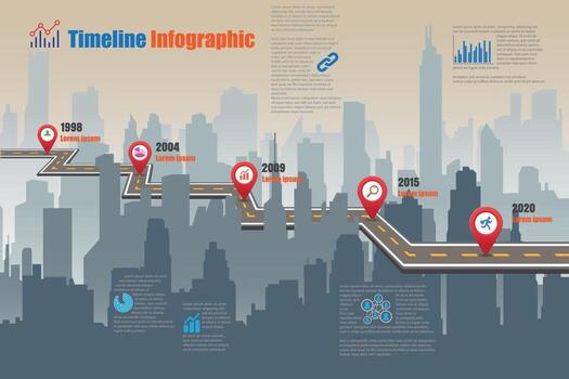 Business roadmap timeline infographic city designed for abstract background template milestone element modern diagram process technology digital marketing data presentation chart Vector illustration