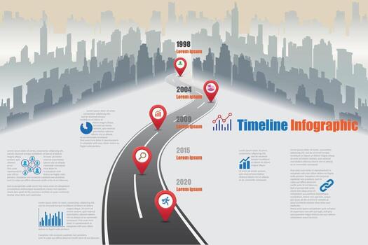 Business roadmap timeline infographic city designed for abstract background template milestone element modern diagram process technology digital marketing data presentation chart Vector illustration