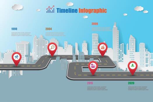 Business roadmap timeline infographic city designed for abstract background template milestone element modern diagram process technology digital marketing data presentation chart Vector illustration