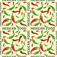 plano sin fisuras patrón sin fin sobre el tema de la comida mexicana rojo y verde pimiento picante sobre un fondo amarillo vector