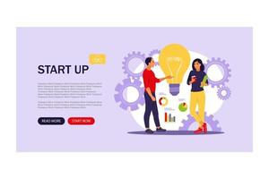 Idea, start up launching, business success, brainstorm concept. Website landing web page template.Vector illustration. Flat. vector