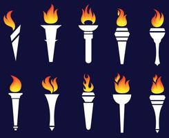 design torch Collection fire abstract illustration flame vector on Blue Background