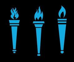 Collection Blue torch Flaming on Background Black abstract illustration design vector
