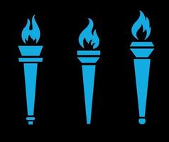 abstract torch Collection Blue design Flaming on Black Background illustration vector