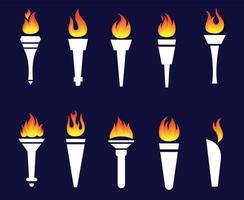 fire torch White Collection vector abstract flame illustration design with Background Blue