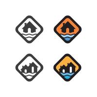 Water wave icon vector with home house illustration for symbol and icon set