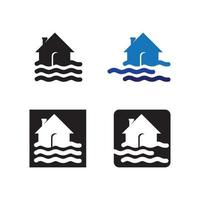 Water wave icon vector with home house illustration for symbol and icon set