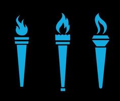 Blue torch Collection Flaming on Black Background illustration abstract design vector