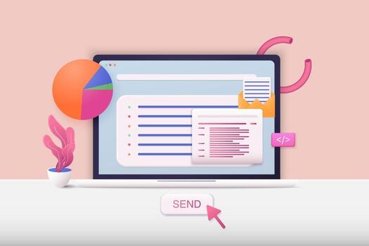 stock vector d web vector illustrations mail service concept computer with open pages-1