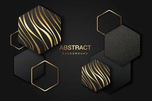 Luxurious black background with a combination of gold shining in a 3D style. Graphic design element. Elegant decoration. EPS 10 vector