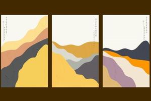 Art landscape background with Japanese wave pattern vector. Abstract template with curve element. Mountain forest layout design in vintage style. vector