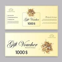 Set of luxury gift vouchers with ribbons and gift box. Elegant template for a festive gift card, coupon and certificate. Discount Coupon Template vector