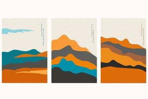 Japanese background with hand drawn wave vector. Abstract template with geometric pattern. Mountain layout design in oriental style. vector