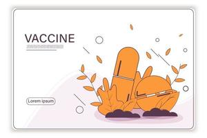 Time to vaccinate. Landing page template. Modern flat concept for web design. Vector illustration with syringe with vaccine, bottle and virus.