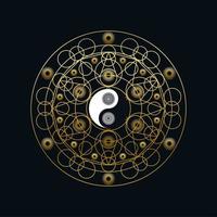 plantilla de meditación con el signo de yin yang en mandala vector