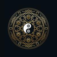 plantilla de meditación con el signo de yin yang en mandala vector