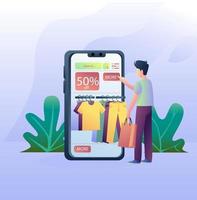 Boy shopping from online shop illustration concept vector