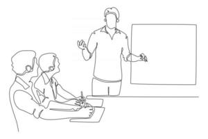 continuous line Business people working and communicating vector illustration
