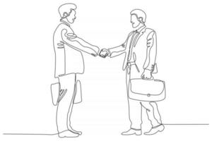 continuous line meeting of two business people vector illustration